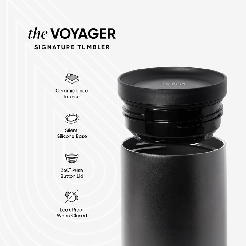 Simple Modern Travel Coffee Mug Tumbler with 360° Lid | Ceramic-Lined Insulated Stainless Steel Cold Brew Iced Coffee Cup | Gifts for Women Men Her Him | Voyager Signature | 12oz | Midnight Black - Image 2